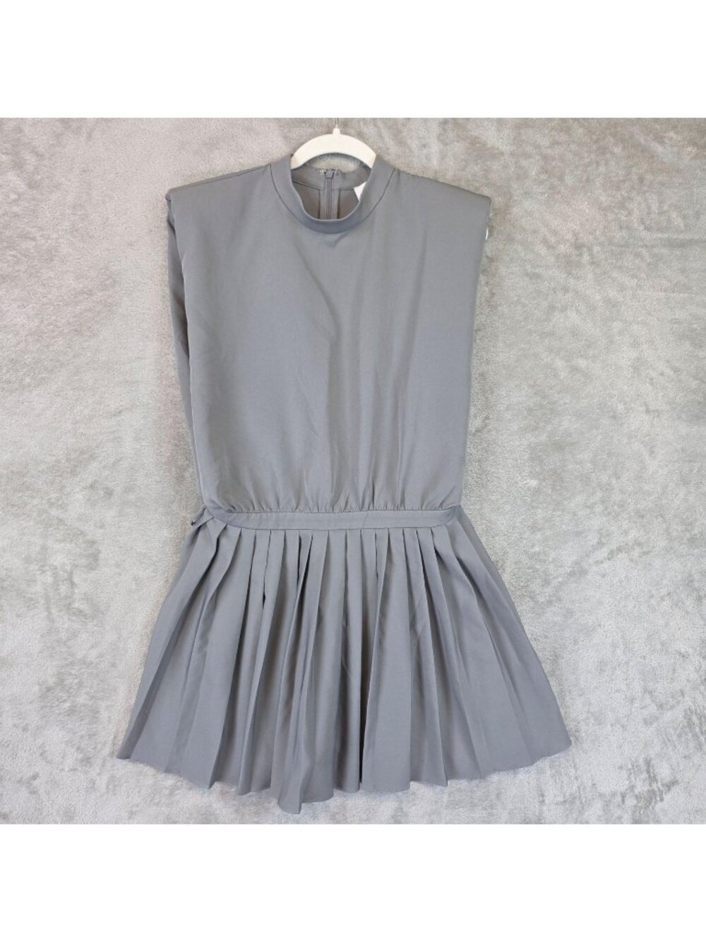 Mare Mare X Anthropologie Dress Womens M Gray Mock Neck Pleated Fit & Flare Mini